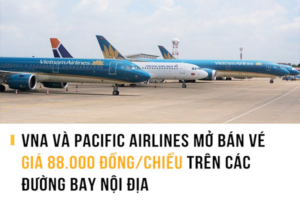 Vietnam Airlines và Pacific Airlines mở bán MỘT TRIỆU VÉ GIÁ 88.000 ĐỒNG/CHIỀU